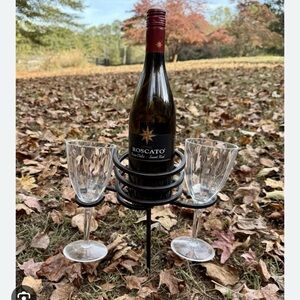 Pottery Barn Black Wine Holder with Clear Glasses